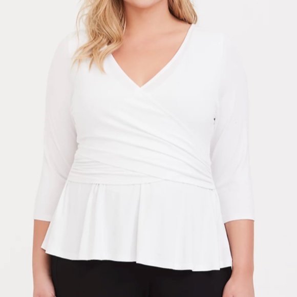 *NWT* SUPER SOFT BLACK OR WHITE SURPLICE PEPLUM TOP - Picture 6 of 14
